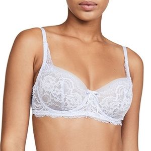 NWT Scarlett Blue Minx Balconette Bra Blue Thistle/ White 36DDD